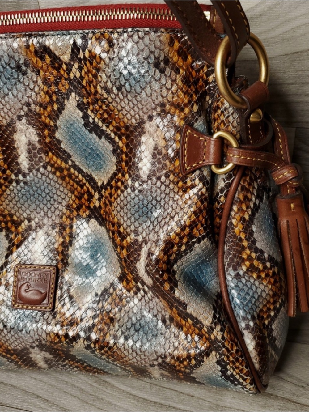 Dooney & Bourke Brown Multi Python-Print Leather Shoulder Bag - Picture 2 of 16